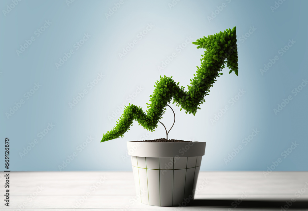 Wall mural growing wealth concept with plant in graph shape growing in pot. generative ai illustration