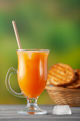 Fresh fruit juice with fresh homemade croutons