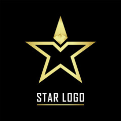 Gold Star Logo vector in elegant style on black background. Vector Illustration.