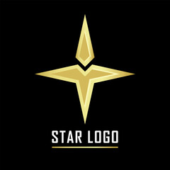 Gold Star Logo vector in elegant style on black background. Vector Illustration.