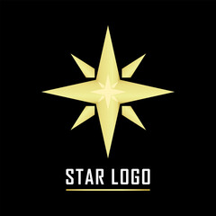 Gold Star Logo vector in elegant style on black background. Vector Illustration.