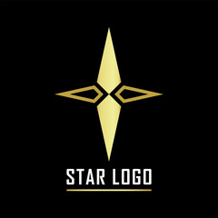 Gold Star Logo vector in elegant style on black background. Vector Illustration.