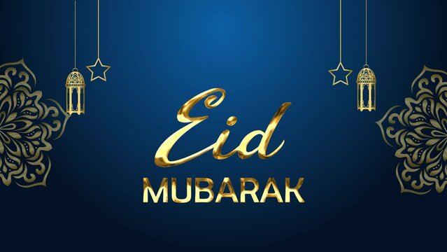 Luxury Background of Eid Al Firt Mubarak and Traditional Lanterns Ramadan Islamic gold color on blue background . Eid or islamic new year.suitable for greeting card  and eid mubarak celebrations.