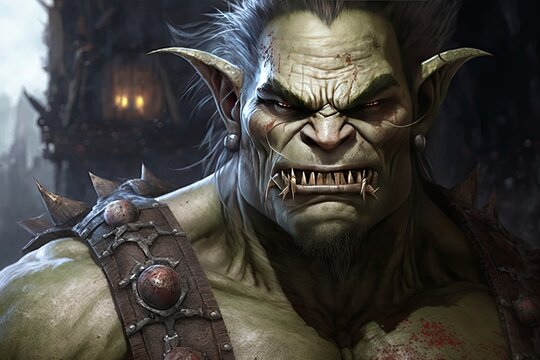 A hulking ogre with rough, mottled skin and razor-sharp teeth that terrorize nearby villages. Digital art painting, Fantasy art, Wallpaper