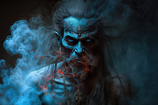 A jinn with smoke for a body and eyes that glow like coals, who can grant wishes but often twists them to its own advantage. Digital art painting, Fantasy art, Wallpaper