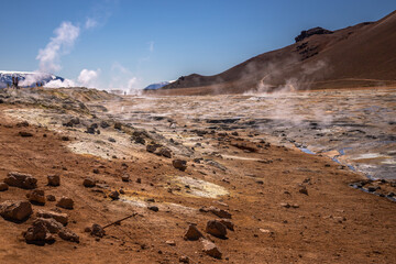 The Námafjall Geothermal Area is located in Northeast Iceland, on the east side of Lake Mývatn.