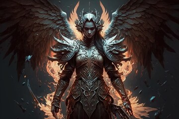 An archangel with wings of fire and a voice that can shatter mountains, who leads the armies of heaven against the forces of darkness. Digital art painting, Fantasy art, Wallpaper