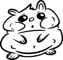 Vector drawing of a fat, chubby,cute, silly hamster. Contour, outline, silhouette. In cartoon style, flat, doodle. On white background, isolated. Pets. Hamsters, animal, pet shop.