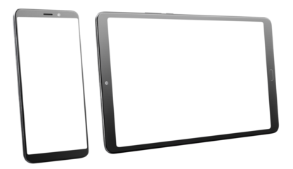 Phone and tablet with blank displays cut out
