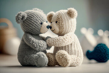 two teddy bears kiss, in love
