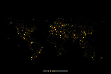 World map night lights. Continent africa, antarctic, asia, europe, america, australia vector detailed illustration © karnografff
