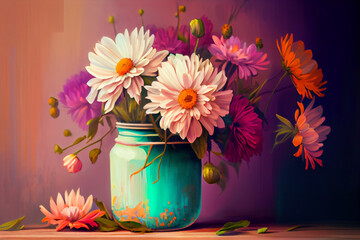 Colorful spring flowers in a vase illustration
