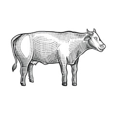 Obraz na płótnie Canvas Cow beef hand draw vintage engraving style black and white isolated on white background