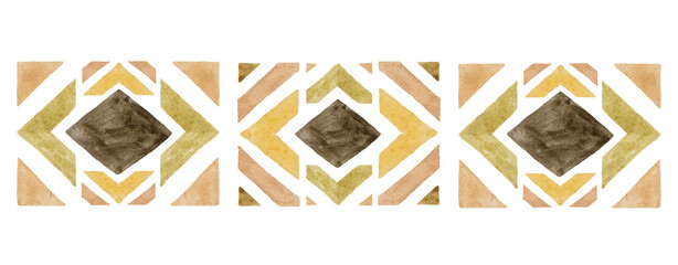  Watercolor brown and beige geometric elements, tribal, ethnic or Boho Wedding illustration
