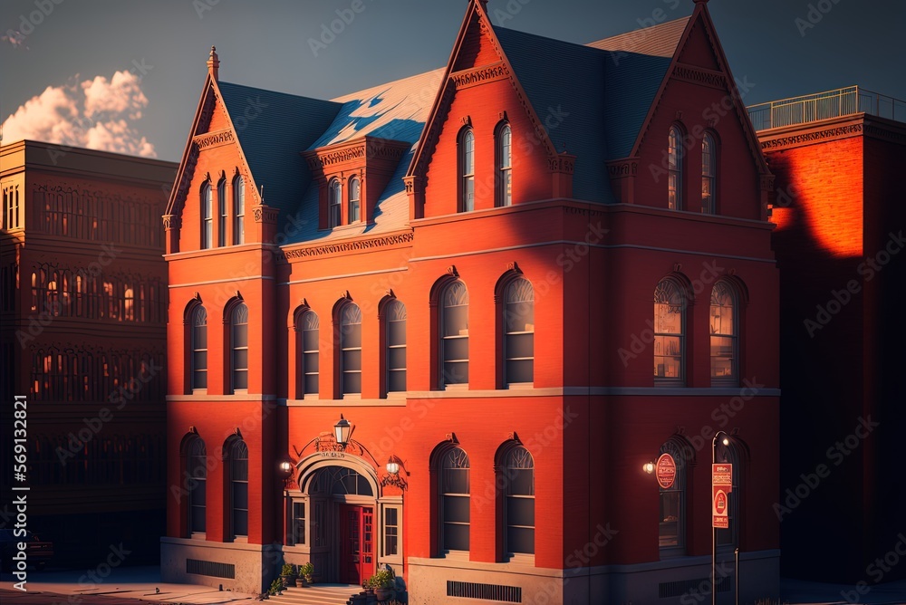 Poster structure with red bricks illuminated in sunshine generative ai