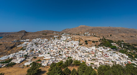 Fototapeta na wymiar Aerial view of the town of Lindos in Rhodes, Greece
