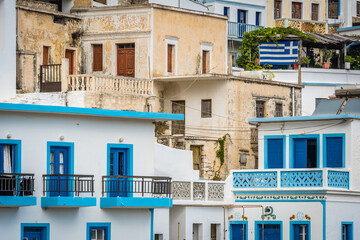 Hillside colorful homes in Olymbos