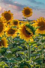 Beautiful sunflowers in the field at sunset. Among other things Ukraine is known for its endless fields of sunflowers.