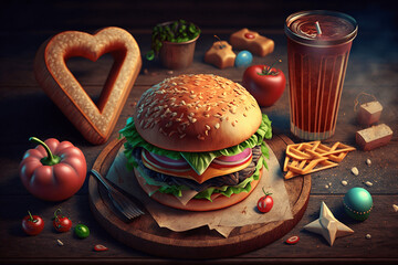 Still life with a burger for your advertisement