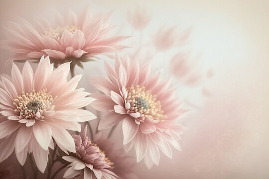 Fototapeta Spring flowers, copy space. Abstract floral design for prints, postcards or wallpaper. AI
