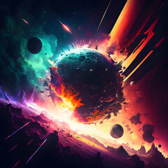 Planet explosion in space Generative AI