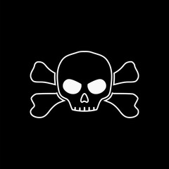Death skull head, bones danger symbol. Horror, toxic poison, pirate icon isolated on black background.   