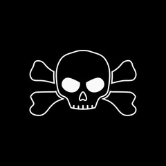 Death skull head, bones danger symbol. Horror, toxic poison, pirate icon isolated on black background.   