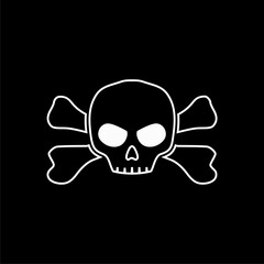 Death skull head, bones danger symbol. Horror, toxic poison, pirate icon isolated on black background.   