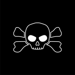 Death skull head, bones danger symbol. Horror, toxic poison, pirate icon isolated on black background.   