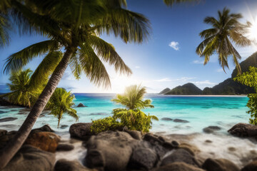 Naklejka na ściany i meble beautiful beach with palm trees