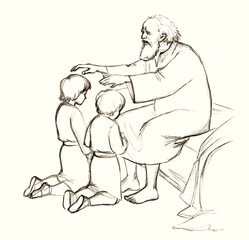 Pencil drawing. Isaac blesses Jacob
