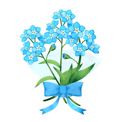 勿忘草（ワスレナグサ）のブーケ。水彩風イラスト。