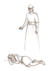 An angel appeared to the prophet Elijah. Pencil drawing