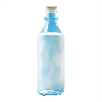Bottle of Milk Isolated Detailed Hand Drawn Painting Illustration