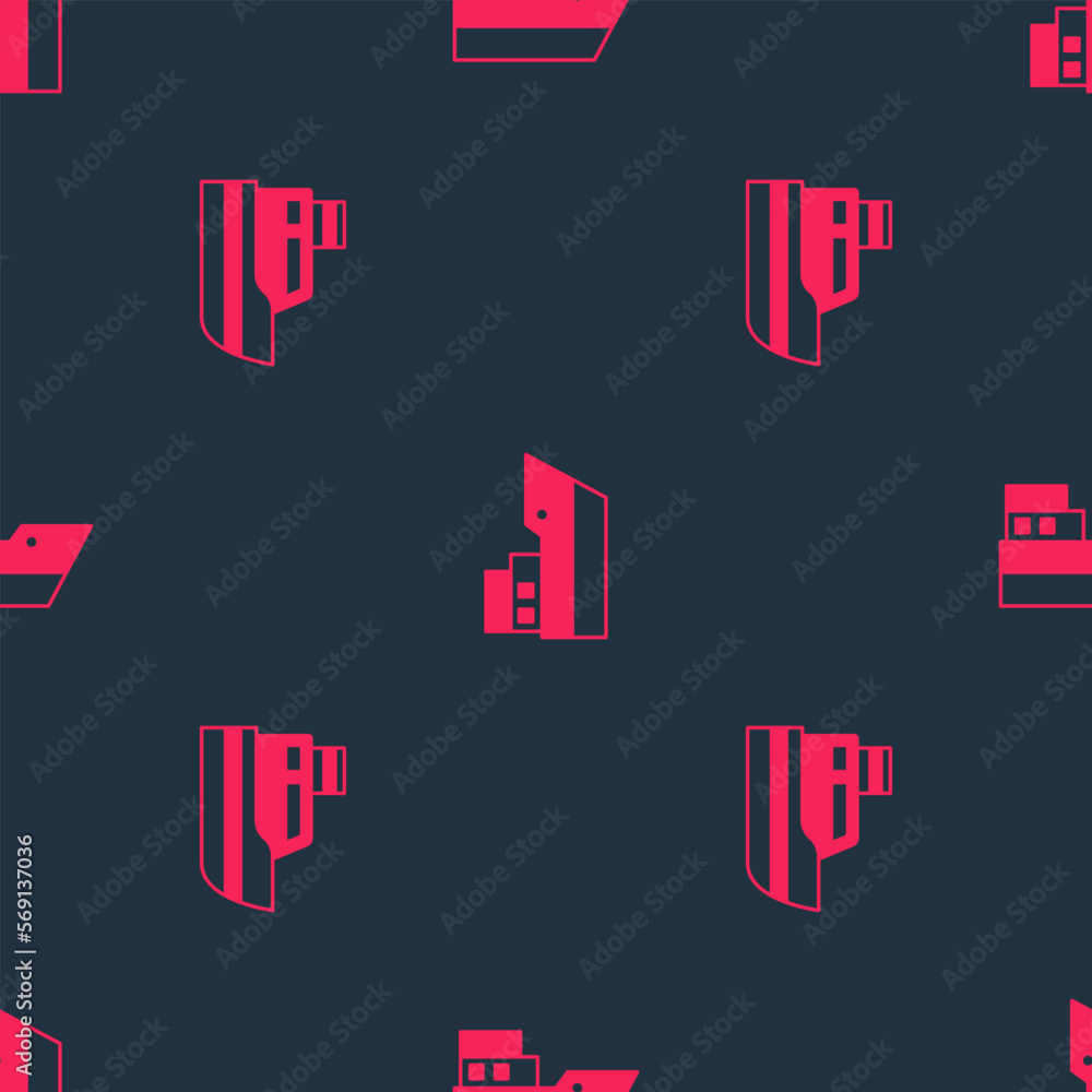 Poster set ship line path and on seamless pattern. vector