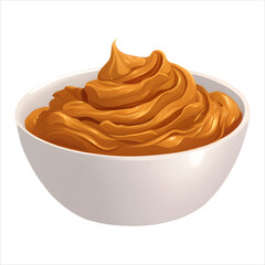 Peanut Butter in White Bowl Isolated Detailed Hand Drawn Painting Illustration