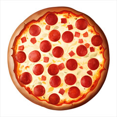 Pepperoni Cheese Pizza Top View Isolated Detailed Hand Drawn Painting Illustration