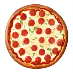 Pepperoni Cheese Pizza Top View Isolated Detailed Hand Drawn Painting Illustration