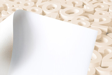  Sheet of white paper for text on the background of numbers.Soft image. Illustration.