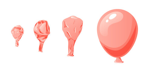 Cartoon inflatable balloon of various shapes and colors. Empty rubber blowing process. Latext uninflated element. Vector illustration on white background © astarte7893