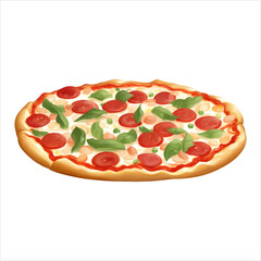 Pepperoni Cheese Pizza Isolated Detailed Hand Drawn Painting Illustration