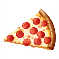 Pepperoni Cheese Pizza Slice Isolated Detailed Hand Drawn Painting Illustration