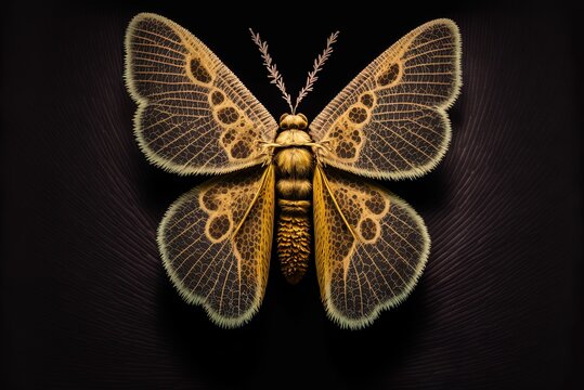Photograph of a single aspidimorpha sanctaecrucis bug set against a dark backdrop. Generative AI