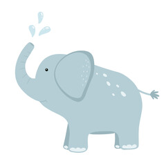 Cute cartoon elephant character with water drops.