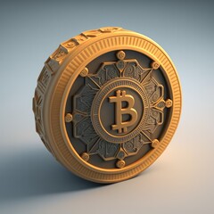 A simple logo of a bitcoin token with a light background, high quality, 3d render. Generative AI. - obrazy, fototapety, plakaty