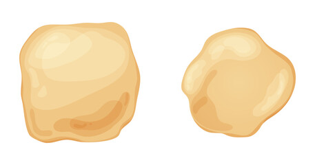 Fresh raw dough for bakind. Homemade tasty bread. Cartoon of wooden kitchen rolling pin. Vector illustration for menu, cafe, restaurant