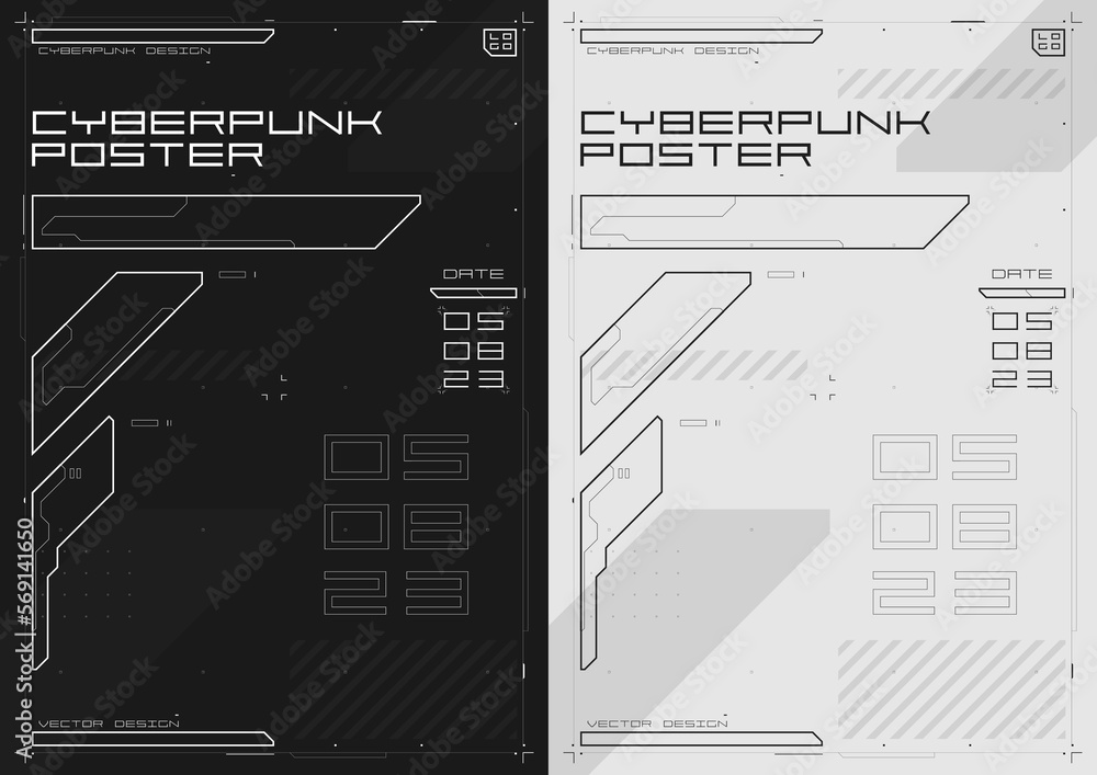 Poster cyberpunk futuristic poster set. modern cyberpunk design for web and print template. tech flyer with