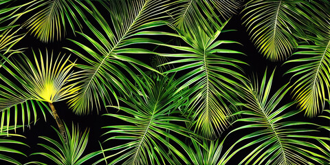 tropical leaves on a dark background - Generative AI