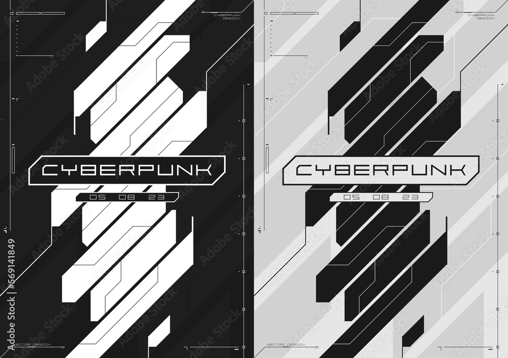 Poster cyberpunk futuristic poster set. modern cyberpunk design for web and print template. tech style flye