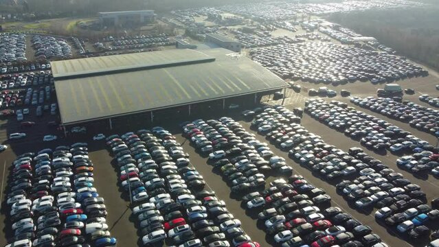 Aerial Footage of Huge Car Parking at Kempston Bedford Town of England UK